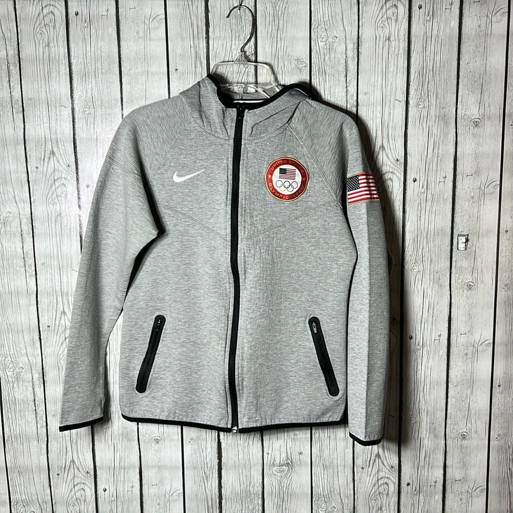 Nike Gray USA Olympic Zip-Up Hoodie with Black Trim and Flag Patch
